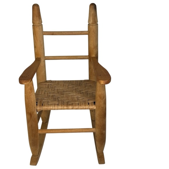 Handmade Wood Rocking Chair made for American Girl Doll Hand Woven Seat 12X16X9”